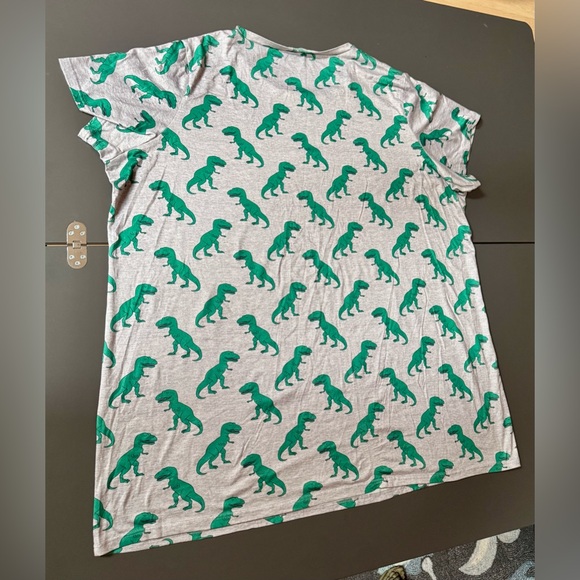 Gray T-Shirt Dress with Green Dinosaur Print - Picture 2 of 5